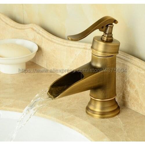 Single Lever waterfall Bathroom Basin Faucet Brass Antique Hot and Cold bathroom Sink Mixer Taps Nan007