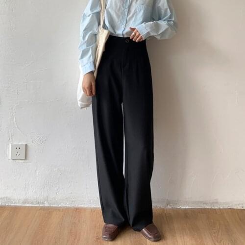 ZHISILAO Office Wear Solid Straight Pants Plus Size Vintage High Waist Wide Leg Trousers Mujer Elegant Black Pants Chic 2021