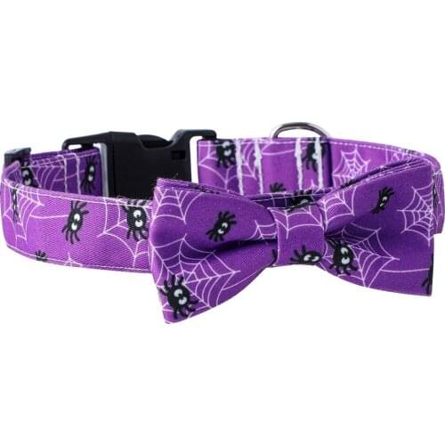 Bonzerpet Dog Collar Adjustable Bowknot Safety Buckle Tie Cat Collar Hallowmas Pumpkin Spider Necklace pet collars S 2.0x40cm