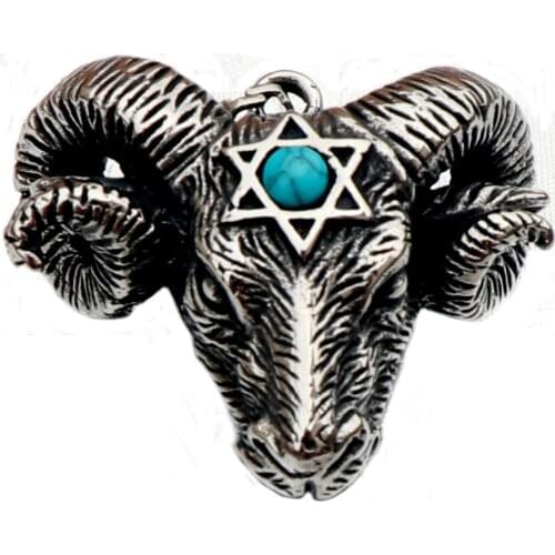 Neo-Gothic-Style Neutral Six-Pointed Star Animal Goat Head Stainless Steel Necklace Pendant Mystical Religious Jewelry VGN029
