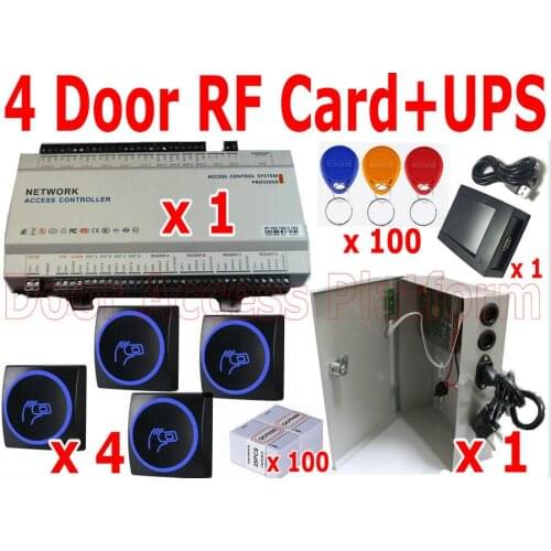 1 pcs of 4 Door Access Controller Panel Board+4 pcs RFID EM Door Access Reader+1 pcs UPS Power Supply Box+1 Card Issuer+Card tag