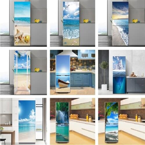 Nature Scenery Sea Beach Wallpaper Fridge Sticker Customize Service Waterproof Self Adhesive Wall Decal Poster Home Design Decor