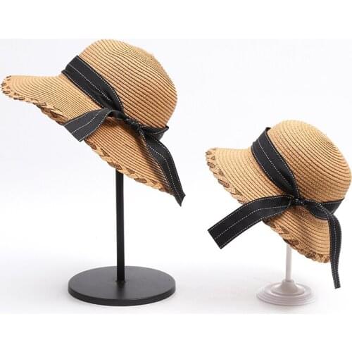 New Summer Parent-child Beach Hat Female Casual Touris Hat Lady Women Flat Brim Bowknot Straw Cap Girls Sun Protection Sun Hat
