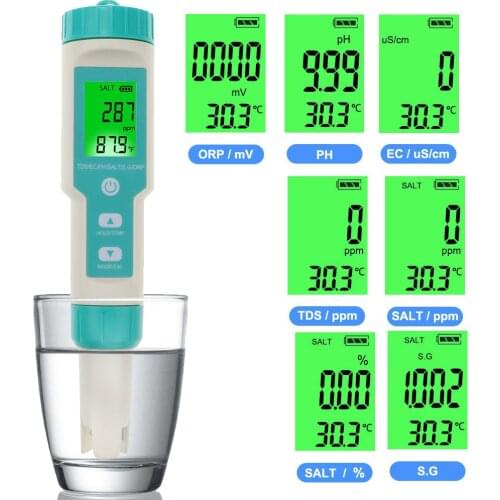 7 in 1 PH/TDS/EC/ORP/S.G/Salinity/Temperature Water Quality Tester Multi-Parameter TDS PH Meter Conductivity Detector for Pools