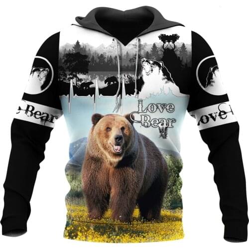 Love Bear 3D Full Printed Hoodies Unisex Casual Pullover Sweatshirt Hip-Hop Zip Hoodies DY154