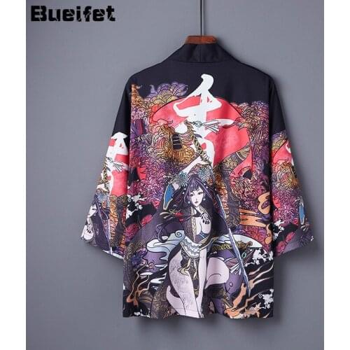 Traditional Japanese Kimonos Cardigan Summer Loose Streetwear Beach Suncrean Kimono Yukata Asian Clothes Samurai Costume Tops