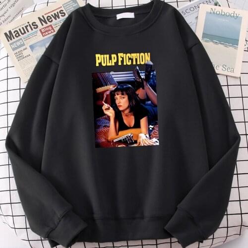 American Film Pulp Fiction Printing Women Hoodies Street Crewneck Hoodie Autumn Oversize Hoody Hip Hop Comfortable Clothes Man