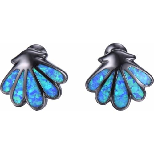 925 Sterling-Silver Lovely Women Stud Earrings Brincos White/Blue Fire Opal Shell Shape Earrings