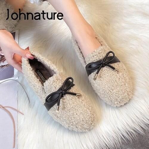 Johnature Spring/Autumn 2020 New Flats Women Shoes Round Toe Casual Shallow Concise Leisure Warm Ladies Shoes Plus Size 41-43