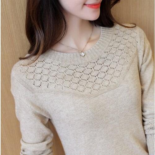 Version loose autumn womens dress hollow Pullover bottomless sweater knitted sweater jacket with long sleeves Nuchun