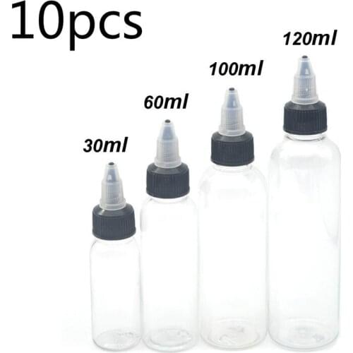 10Pcs 30ml 60ml 100ml 120ml Plastic Empty Tattoo Ink Bottle Twist Top Black Cap Transparent Clear Bottle Tattooing Accessories