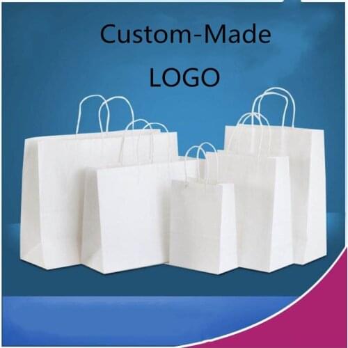 10Pcs White Cardboard Simple Paper Gift Bag Kraft Paper Candy Box Handle Wedding Party Gift Bag Handbag Shopping Bag Tote Bag