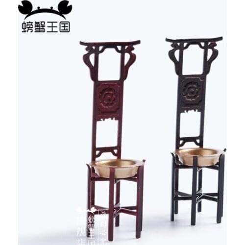 3pcs 1:25 Dollhouse mini Furniture Miniature Doll White accessories Chinese Style Plastic Ancient Washbasin Stand Two Colors