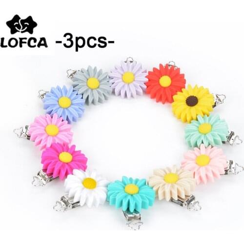 LOFCA 3pcs Silicone Pacifier Clip Daisy Teether Flower Silicone beads Teething Soother Holder Baby Feeding Accessories Tools
