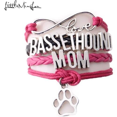 Infinity love Basset Hound Mom Bracelet dog paw Charm leather braid wrap handmade women bracelets & bangles for women jewelry