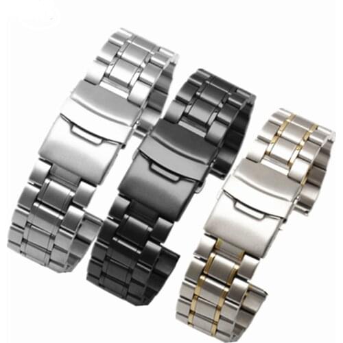 All-metal stainless steel solid five-bead meter strap with flat ears and curved ears