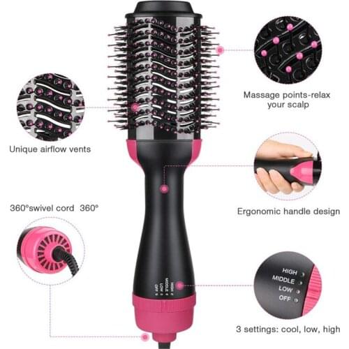 Free Shipping iCherry One Step Hair Dryer and Volumizer 1000W Rotating Hot Air Brush Professional Hair Dryer Comb Brush
