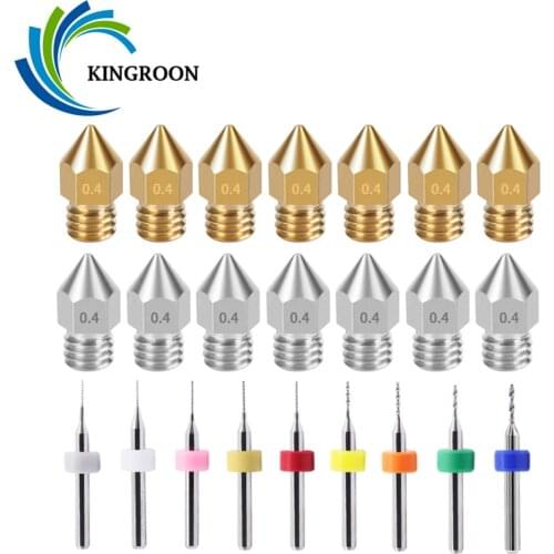KINGROON 20pcs MK8 Nozzle M6 Thread mk8 Brass Stainless Steel Nozzles Hotend 3D Printer 10pcs Cleaning Needle for CR10 Ender-3