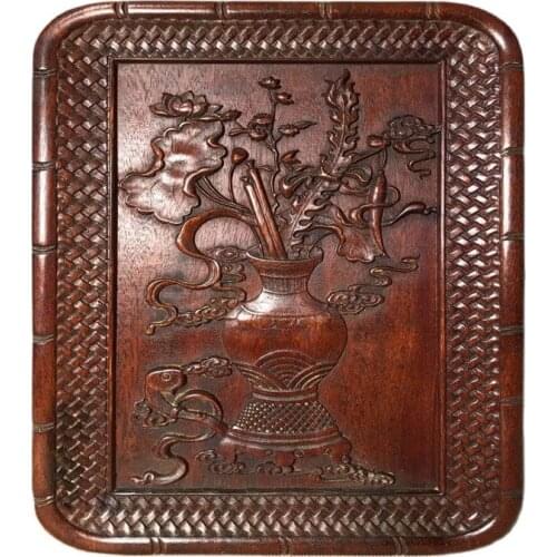 China Old Beijing Old Goods Redwood Carved Carvings Vase Picture The Tea Tray Decorated Square Plate