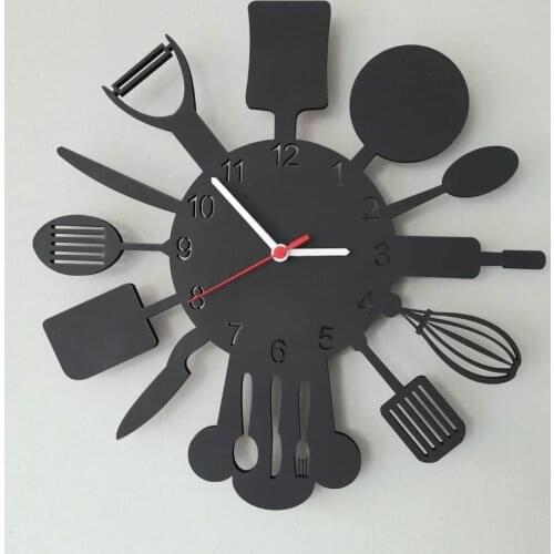 HLO 2021 Kitchen Utensils Home Decoration Wooden Wall Clock Quality Material Stylish For Kitchens New Modern Horloge Murale Mod