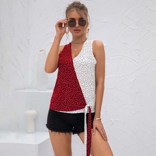 Summer New Polka Dots Patchwork Vest T Shirt Women Clothes Casual Sleeveless Fashion V Neck Tank Tops Streetwear Ladies T Shirt
