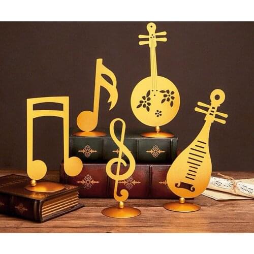 Mini Musical Note Model Figurine Luxury Golden Instrument Lute Art Statuette Office Iron Metal Crafts Piano Ornament Home Decor
