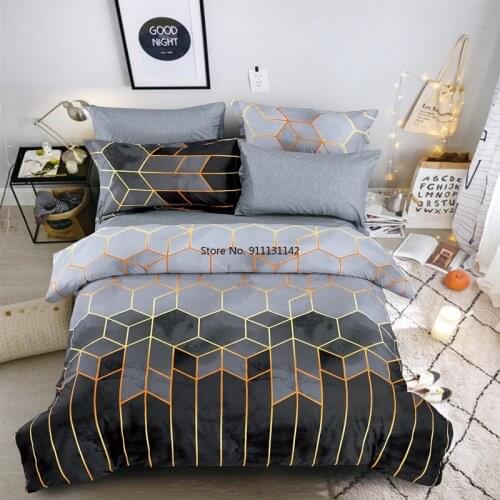 Fashion Geometric Graphic Digital Print Down Bed Cover Pillowcase Bedding Set Simple Single Double Queen King-size Bedding