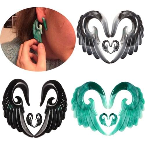 MODRSA 1Pair Angel Wings Resin Ear Plugs And Tunnels Acrylic Ear Gauges Expander Tunnel Ear Piercing Body Jewelry