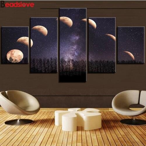 5d diy diamond painting 5 Pieces Moon Night Lunar Eclipse diamond mosaic full diamond embroidery sale multi panel home decor