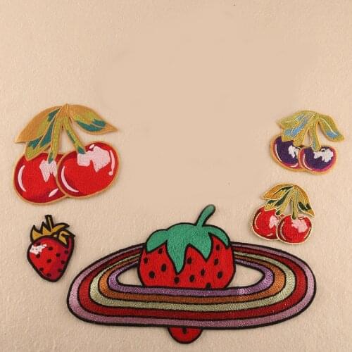 Fruit Sticker Appliques Strawberry Cherry Embroidery Parches Iron on Strawberry planet Patches for Clothing DIY Foods Clothes