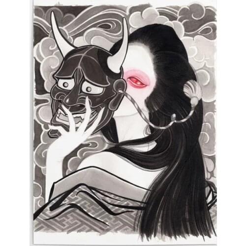 Wall Artwork Modular Canvas Hanya Geisha Pictures Home Decoration Black White Painting Prints Japan Poster Living Room Framework