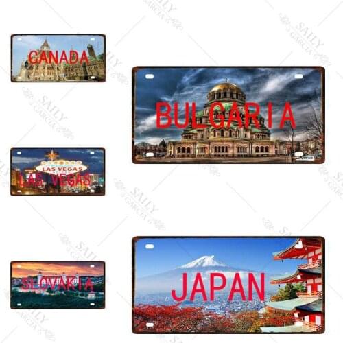 License Plate Metal Sign World Famous City View Vintage Metal Plaque Tin Sign Landscape Metal Wall Decor for Bar Posters