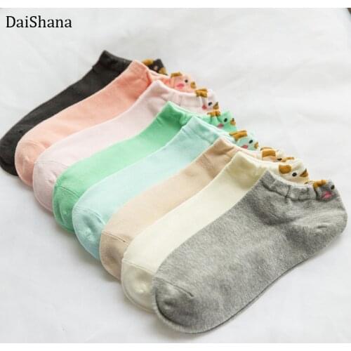 Korean Harajuku Socks Cute Animal Cotton Socks Femmale Kawaii Cat Dog Short Socks Slippers for Women Casual Soft Funny Boat Sock
