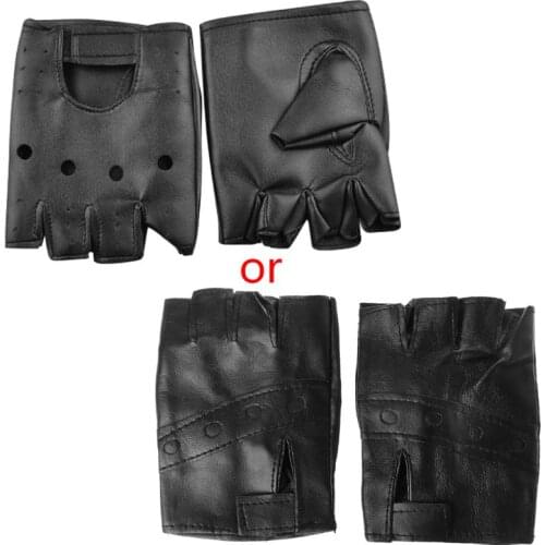 2021 Men Unisex Artificial Leather Half-Finger Gloves Theatrical Punk Hip-Hop Driving Motorcycle Performance Party Fingerless