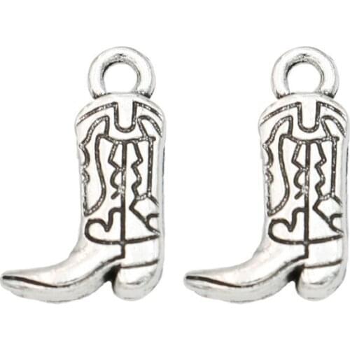 Tibetan Silver Plated Cowboy Boot Charm Pendants for Jewelry Making DIY Handmade Craft 18x11mm