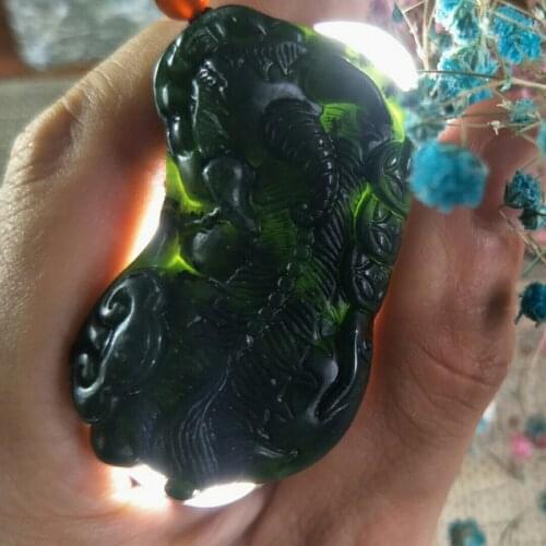 Natural Black-Green Jade Wealth Pi Xiu Jade Pendant Jewelry Lucky Exorcise Evil Spirits Safety Auspicious Charms Fine Jewelry