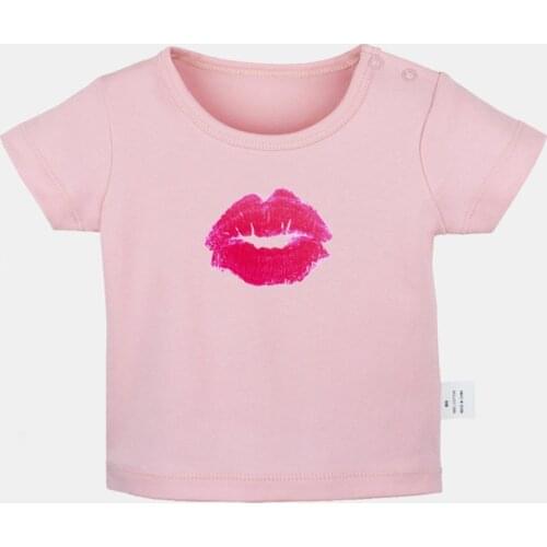 Sexy Charming Pink Lips Design Newborn Baby T-shirts Toddler Lips with a Smile Printing Solid Color Short Sleeve Tee