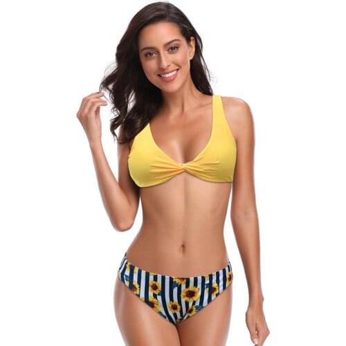 Bikini Split Swimsuit Sexy High Elasticity Durable One-Piece Swimsuit Yellow Printed Ruffled Bikini Cover Belly Swimsuit