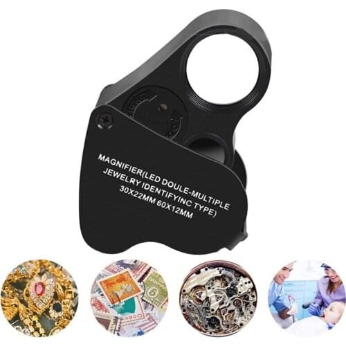 30X 60X Illuminated Jewelers Eye Loupe Magnifier Foldable Jewelry Magnifier with Bright LED Light Gems Jewelry Coins