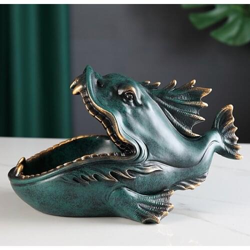 Resin Fish Hippo Statue Hippopotamus Sculpture Figurine Key Candy Container Decoration Home Table Decoration Accessories