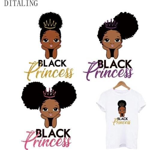 Black Princess Patches On Clothes Thermal Sticker For Girl T-Shirt Hoodies Heat Transfer Patch On Clothing DIY Washable Stickers