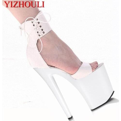 Classic 20CM Sexy Gladiator Super High Heel Platforms Pole Dance Model Shoes 8 inch ankle wrap dress Wedding Shoes