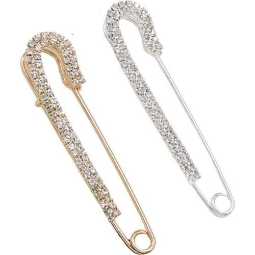 Unisex Jewelry Rhinestone Long Pin Brooches For Men Women Wedding Big Lapel Shirt Collar Clip