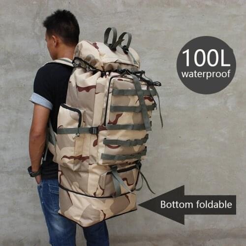 100L70L waterproof camouflage large capacity luggage outdoor backpack male travel bag Can be expanded camping mountaineering bag