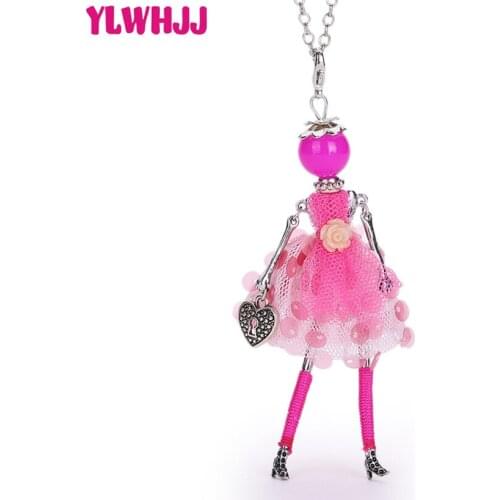 YLWHJJ brand 2017 new women red cute doll pendant girl maxi long chain necklace baby hot statement fashion jewelry Collier femme