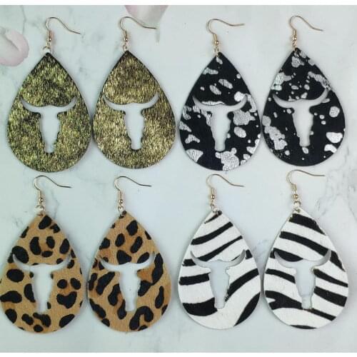 Cutout Tauren Real Leather Teardrop Earrings for Women Fashion Black White Strip Zebra Print Earrings Western Jewelry Wholesale