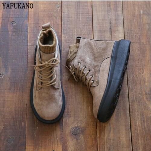Retro Suede Wool Tube Womens Ankle Boots Round Toe Lace-Up Thick-Soled Martin Boots 2020 Literary Mori Girl Casual Short Boots