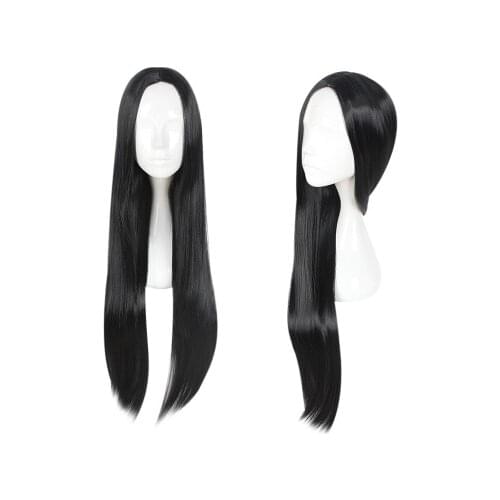 Women Cosplay Anime Witch Long Straight Wig Synthetic Hair Halloween Black Wigs Costume Wig Morticia Addams Adams Family