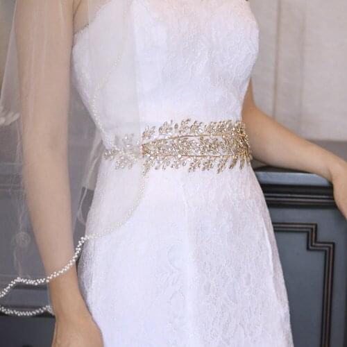 ZMSH308-G Golden Rhinestone Bridal Belt Wedding Dress Belt Flowers for Dresses Crystal Bridesmaid Gown Brides Accessories