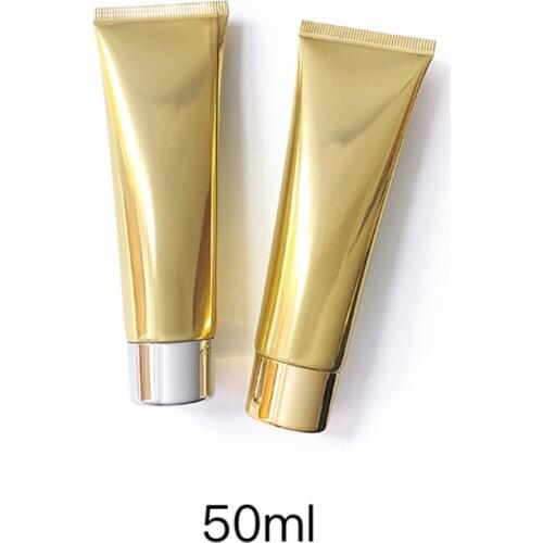 Gold 50g Aluminum Plastic Squeeze Bottle 50ml Facial Cleanser Cream Lotion Soft Tube Empty Cosmetic Containers Free Shipping